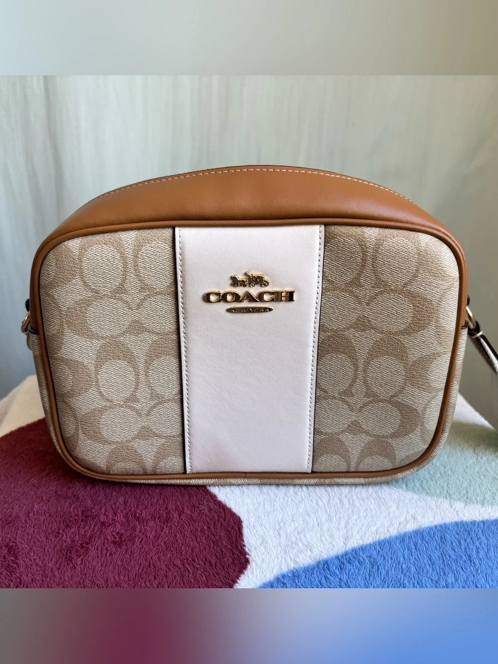 Coach Tan & Cream Signature Canvas Camera Bag